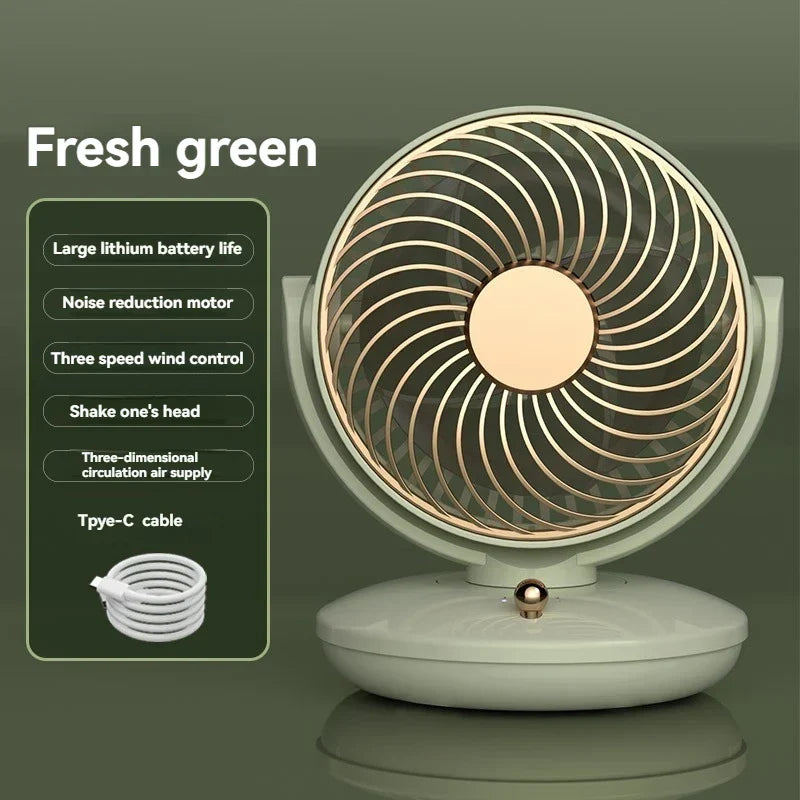 Tischventilator mit 360°-Drehung, USB-Ventilator mit 3 Geschwindigkeitsstufen und Akku, leise und kompakt, für Büro, Schlafzimmer und Zuhause