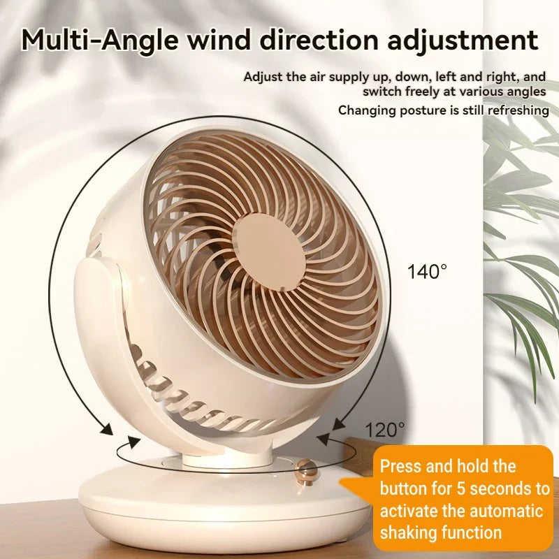 Tischventilator mit 360°-Drehung, USB-Ventilator mit 3 Geschwindigkeitsstufen und Akku, leise und kompakt, für Büro, Schlafzimmer und Zuhause