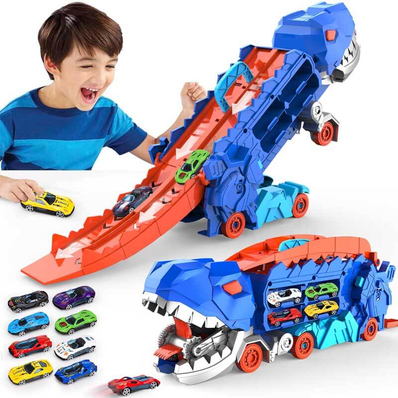 Verwandelbares Dinosaurier-Lastwagen-Spielset mit Kleinwagen für Kinder