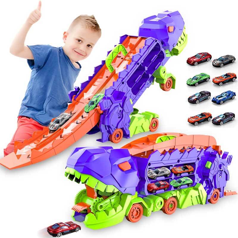 Verwandelbares Dinosaurier-Lastwagen-Spielset mit Kleinwagen für Kinder