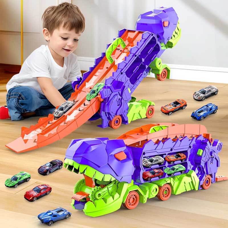 Verwandelbares Dinosaurier-Lastwagen-Spielset mit Kleinwagen für Kinder