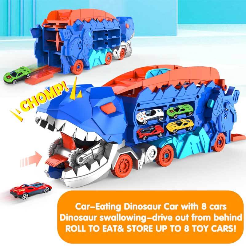 Verwandelbares Dinosaurier-Lastwagen-Spielset mit Kleinwagen für Kinder