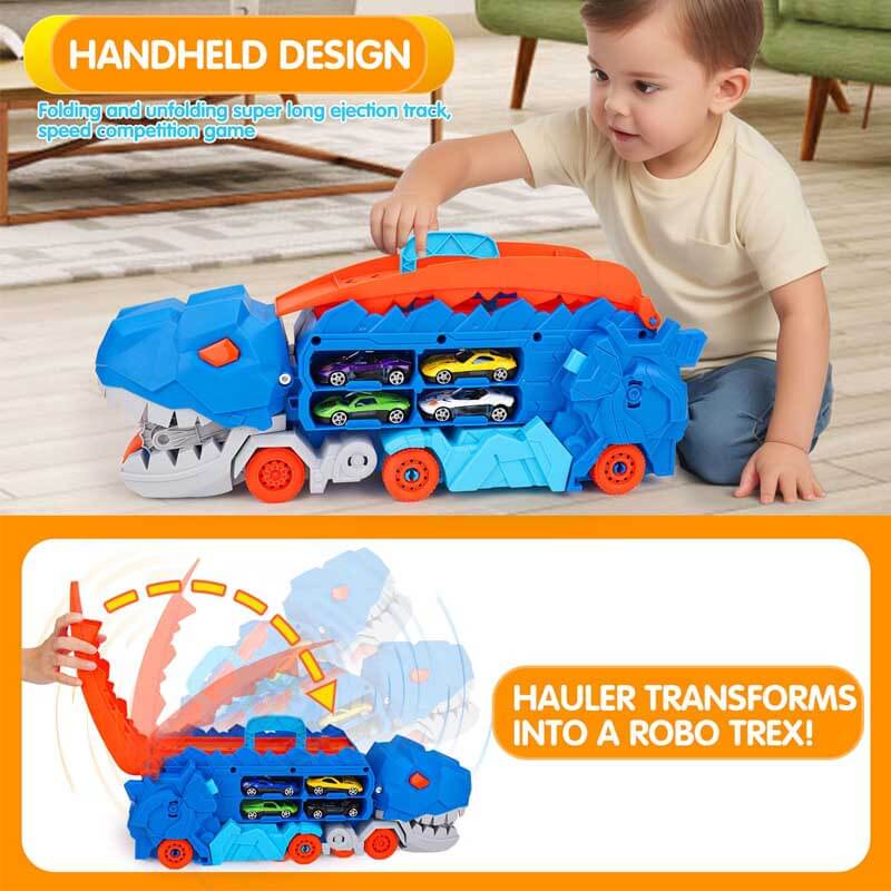 Verwandelbares Dinosaurier-Lastwagen-Spielset mit Kleinwagen für Kinder