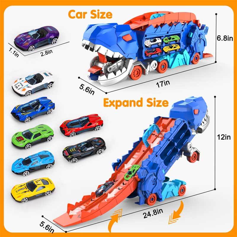 Verwandelbares Dinosaurier-Lastwagen-Spielset mit Kleinwagen für Kinder