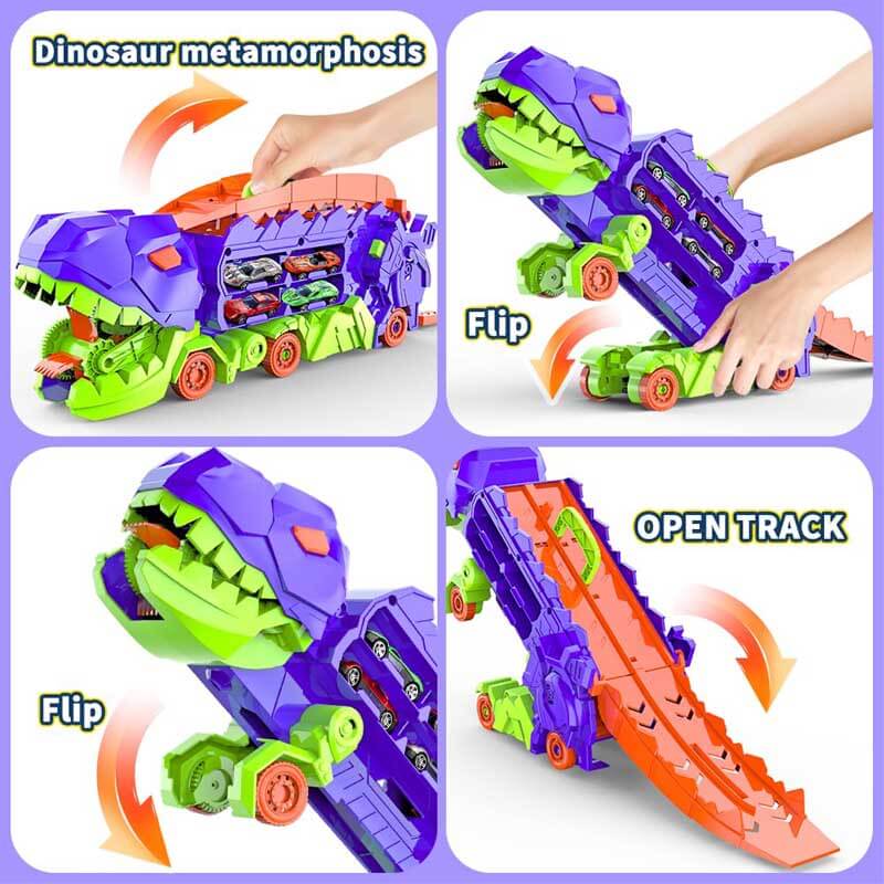 Verwandelbares Dinosaurier-Lastwagen-Spielset mit Kleinwagen für Kinder