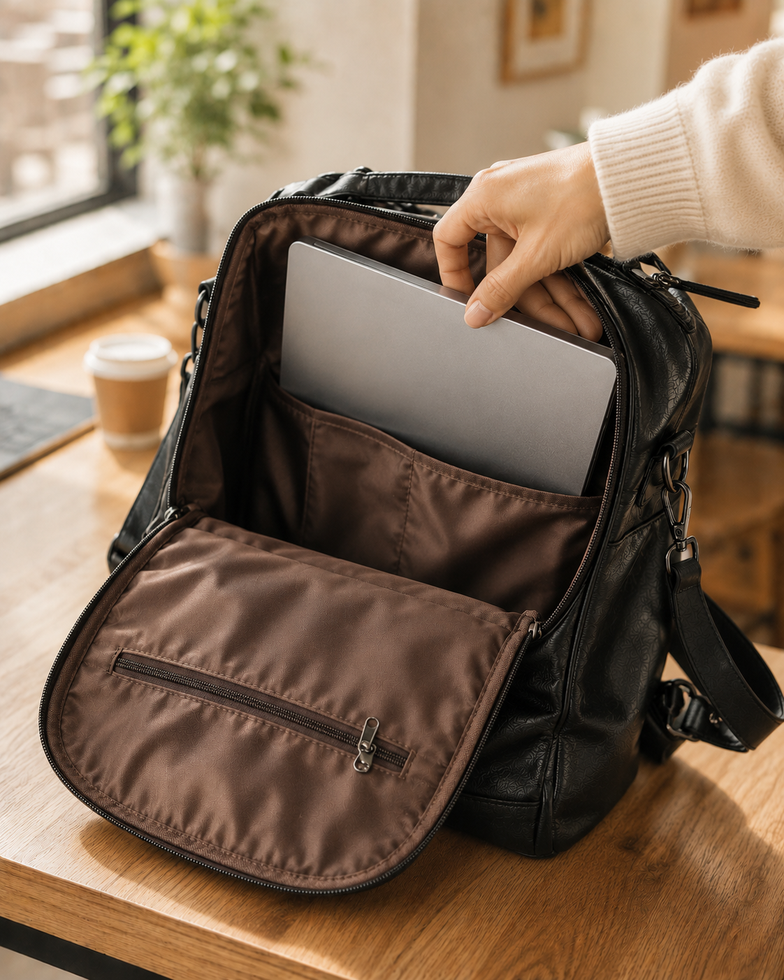 Wandelbarer Damen-Lederrucksack und Schultertasche