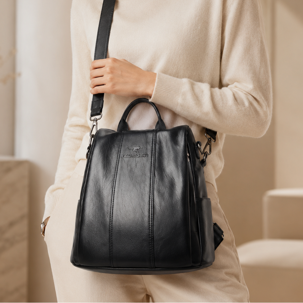 Wandelbarer Damen-Lederrucksack und Schultertasche