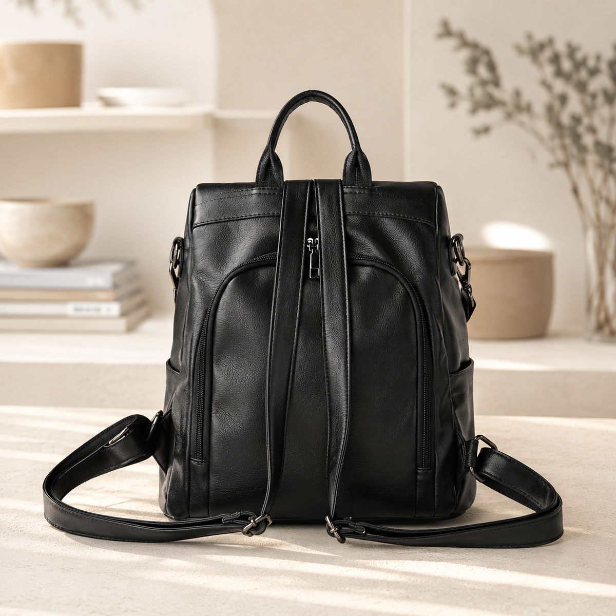 Wandelbarer Damen-Lederrucksack und Schultertasche