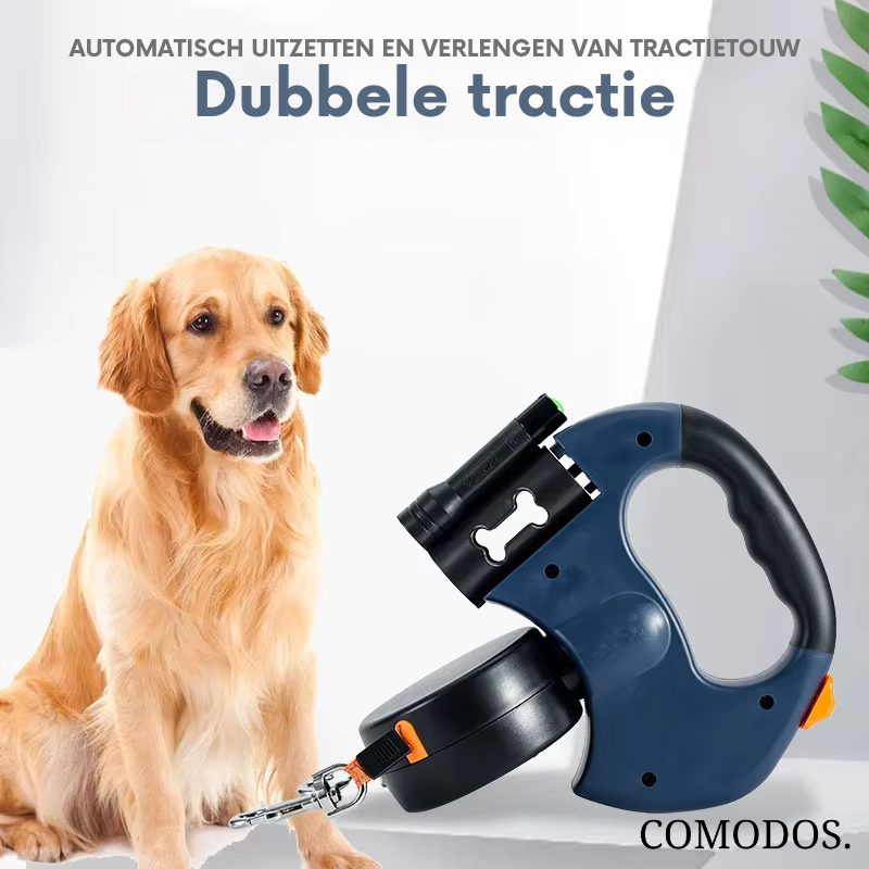 Automatische Doppelleine für Hunde mit integrierter Beleuchtung