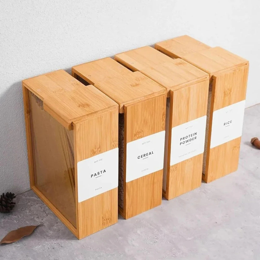 Bambusholz Aufbewahrungsbox für Teigwaren und Getreide mit Schiebedeckel