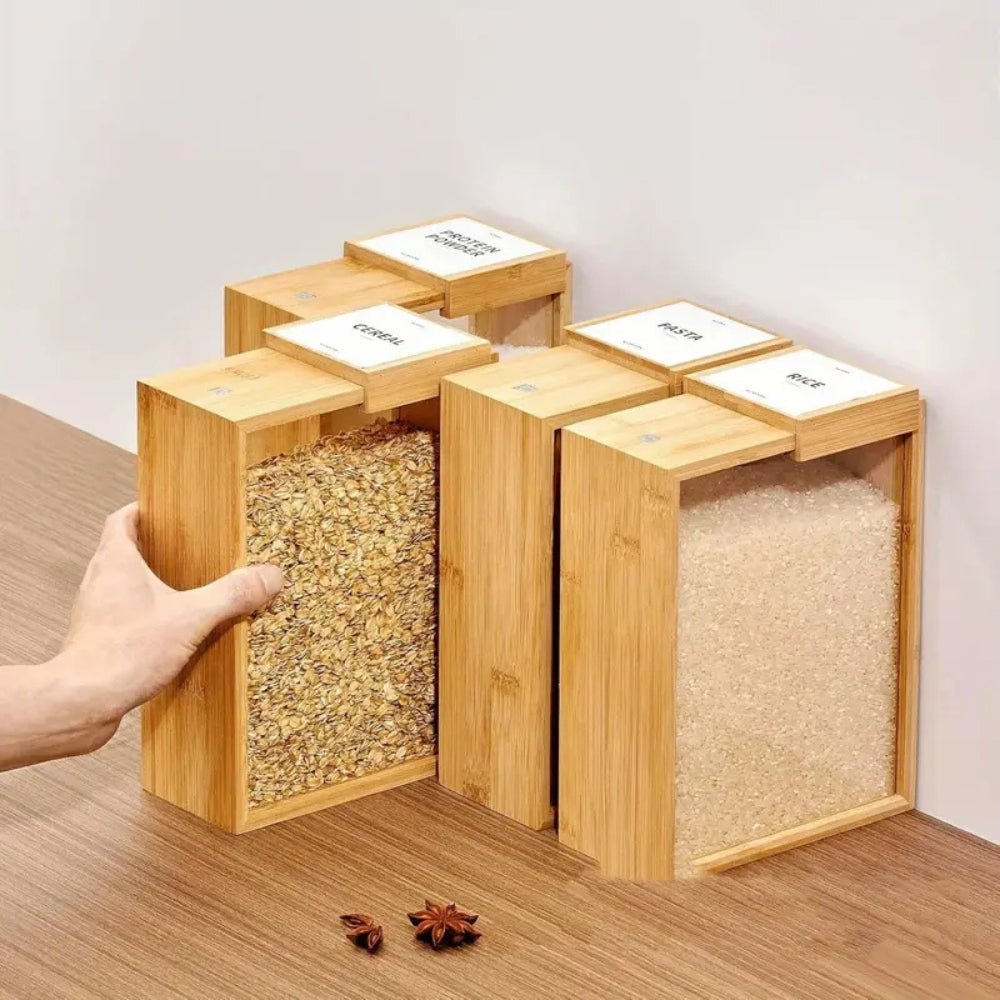 Bambusholz Aufbewahrungsbox für Teigwaren und Getreide mit Schiebedeckel