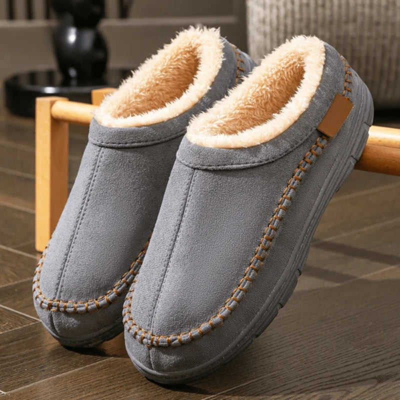 Gefütterte Herren-Hausschuhe – Warme Hausschuhe mit rutschfester Sohle und Ziernaht