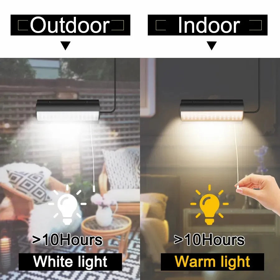 Solarleuchte für Innen und Aussen | IP65 wasserdicht | Mit Zugschalter | Warm- und Kaltweisslicht | 3 m Kabel