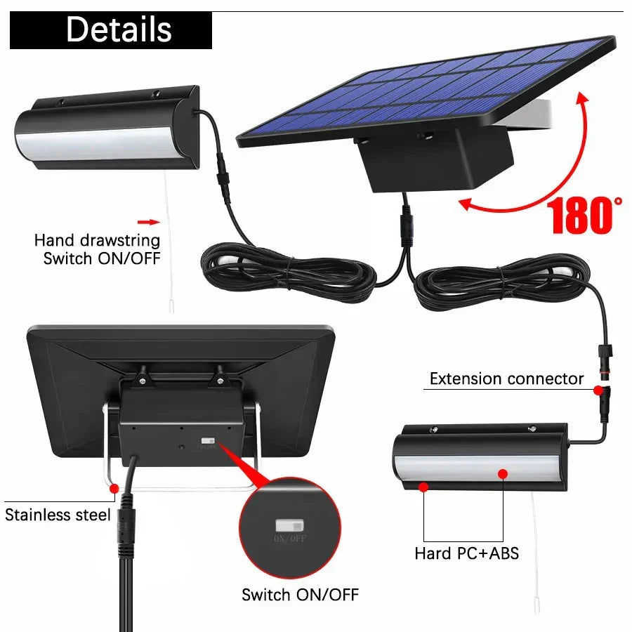 Solarleuchte für Innen und Aussen | IP65 wasserdicht | Mit Zugschalter | Warm- und Kaltweisslicht | 3 m Kabel
