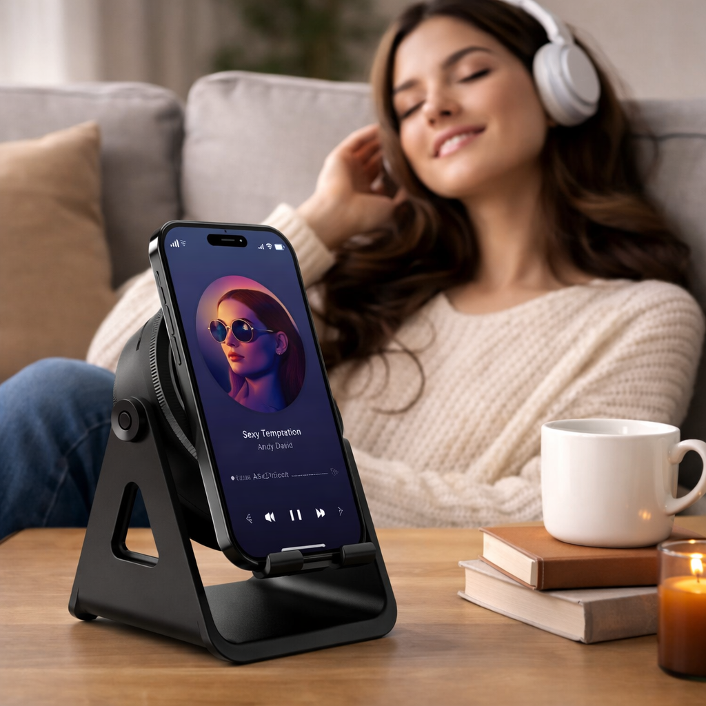 Bluetooth-Lautsprecher und Handyhalterung mit induktivem kabellosem Laden