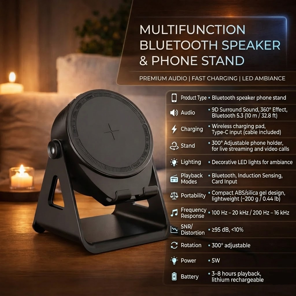 Bluetooth-Lautsprecher und Handyhalterung mit induktivem kabellosem Laden