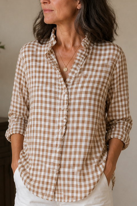 Bluse mit Rüschenkragen und Karomuster