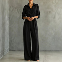 Hemdblusen-Jumpsuit mit weitem Bein und Bindegürtel