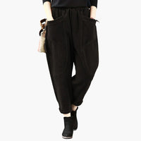 Damen-Cordhose mit weitem Bein und Taschen