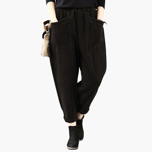 Damen-Cordhose mit weitem Bein und Taschen