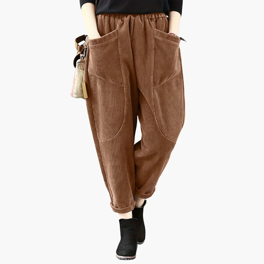 Damen-Cordhose mit weitem Bein und Taschen