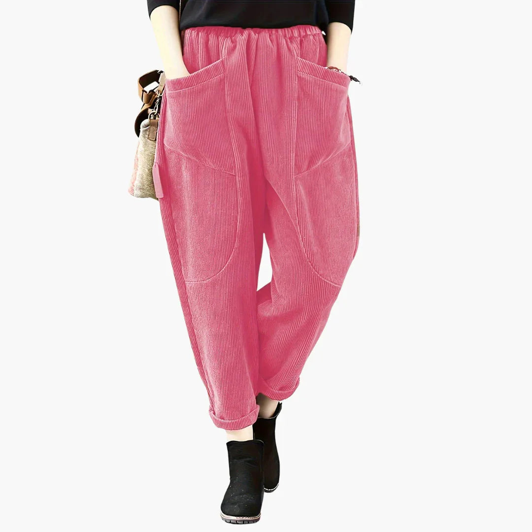 Damen-Cordhose mit weitem Bein und Taschen
