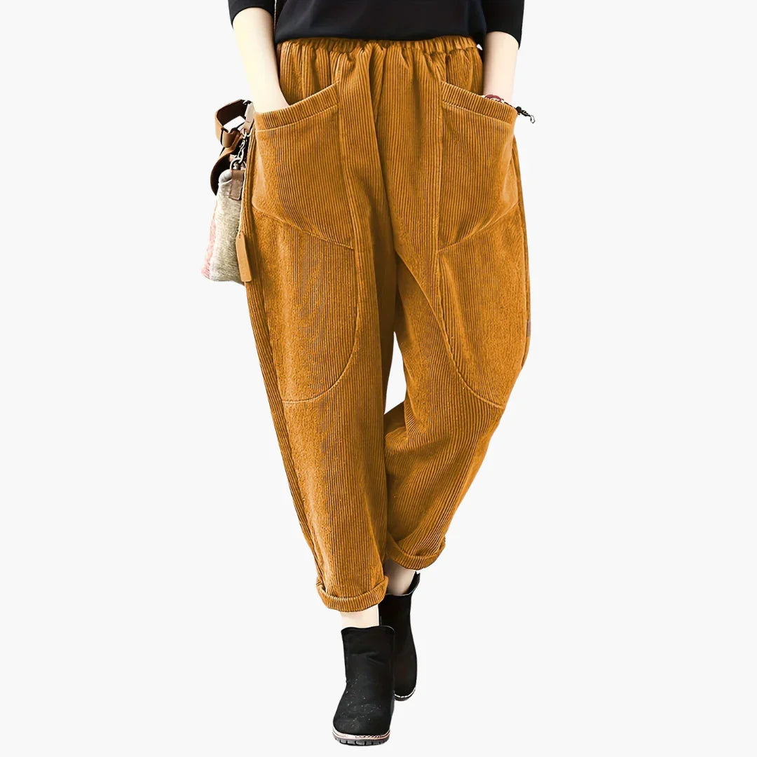 Damen-Cordhose mit weitem Bein und Taschen
