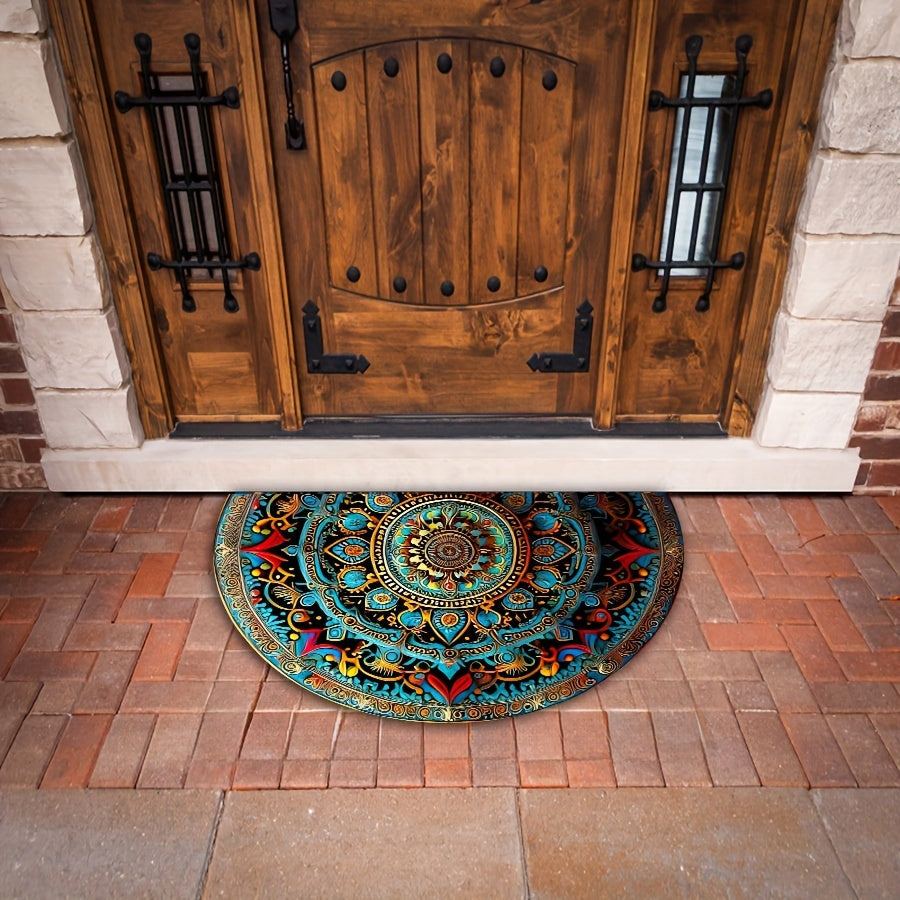 Boho Halbmond Mandala Fussmatte – Rutschfester Eingangsteppich für den Innen- und Aussenbereich