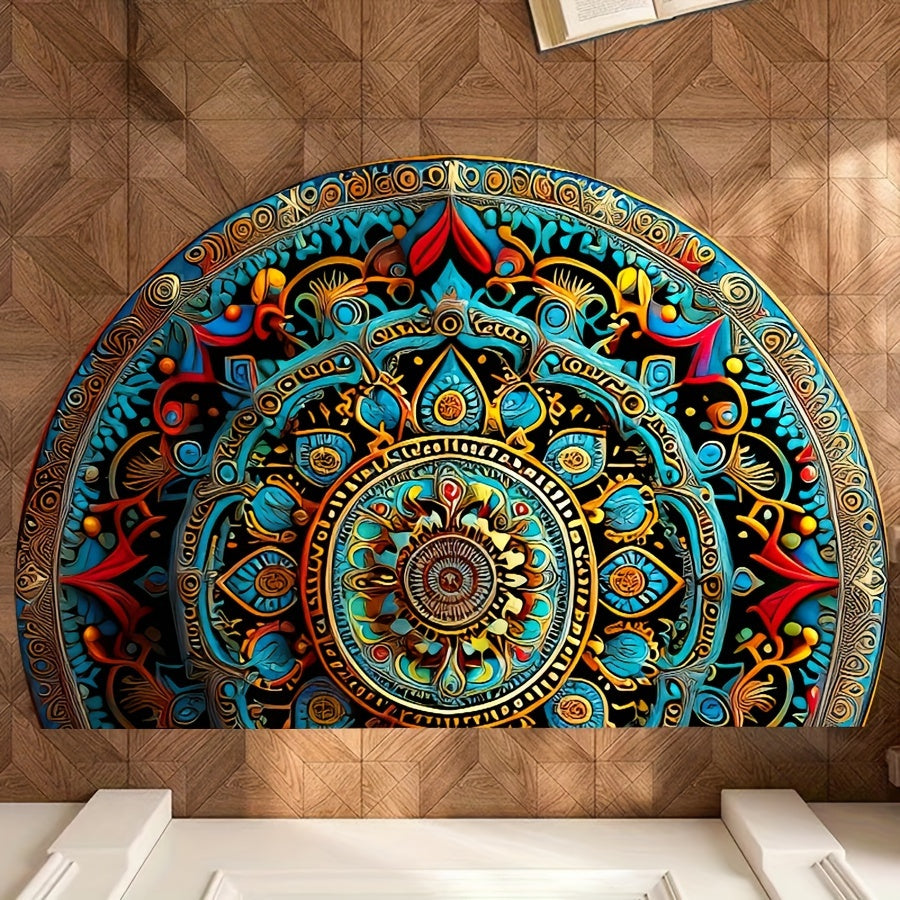 Boho Halbmond Mandala Fussmatte – Rutschfester Eingangsteppich für den Innen- und Aussenbereich
