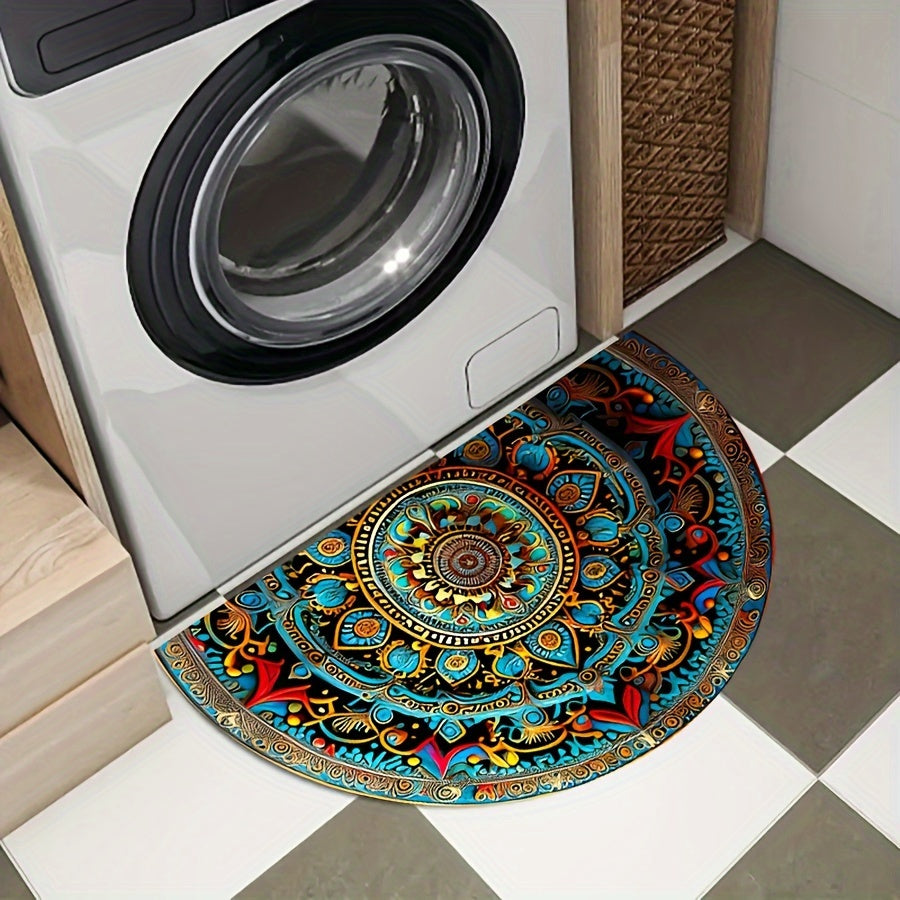 Boho Halbmond Mandala Fussmatte – Rutschfester Eingangsteppich für den Innen- und Aussenbereich
