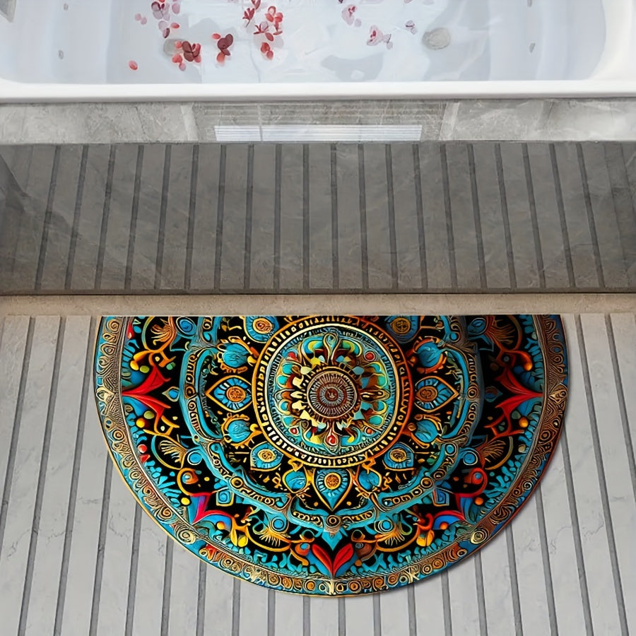 Boho Halbmond Mandala Fussmatte – Rutschfester Eingangsteppich für den Innen- und Aussenbereich