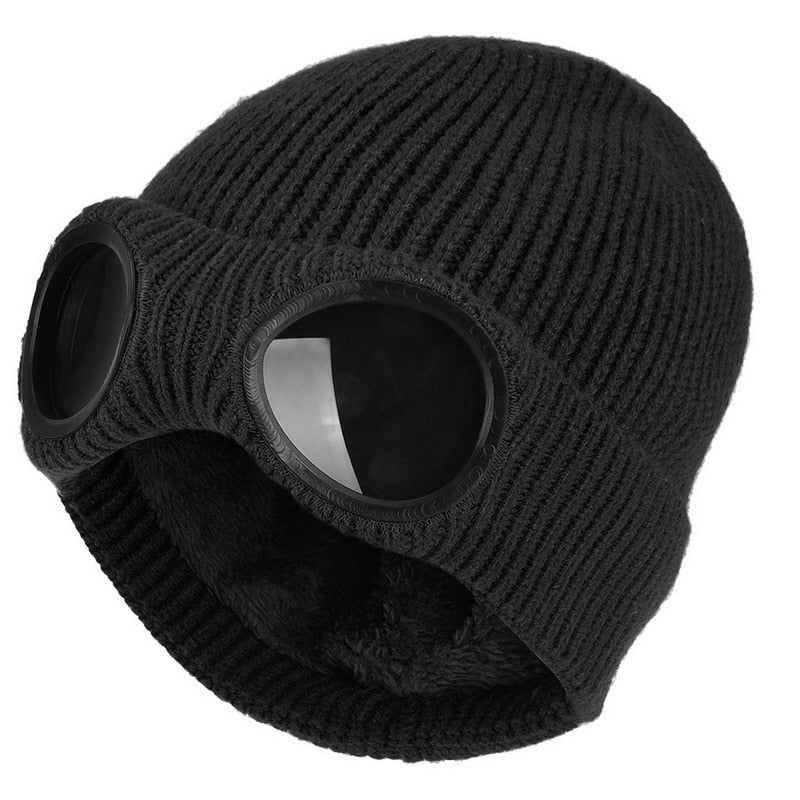 Gerippte Strick-Wintermütze mit Brille