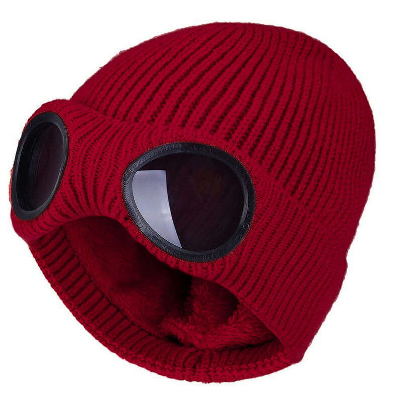 Gerippte Strick-Wintermütze mit Brille