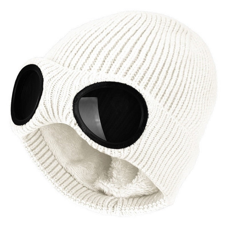 Gerippte Strick-Wintermütze mit Brille