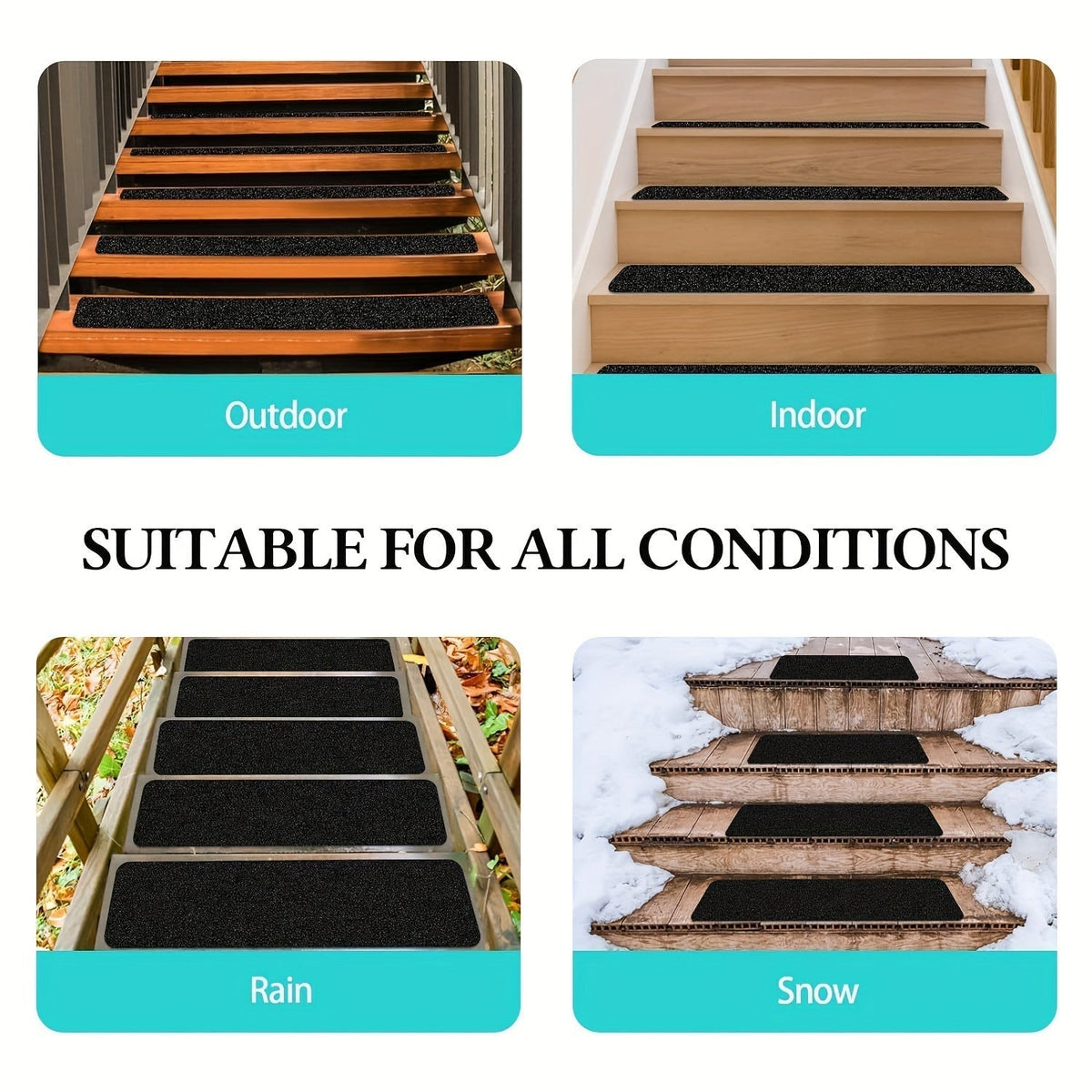 Antirutschstreifen für Treppenstufen, 10er-Set – 15 x 61 cm, 80er-Körnung, wetterfest