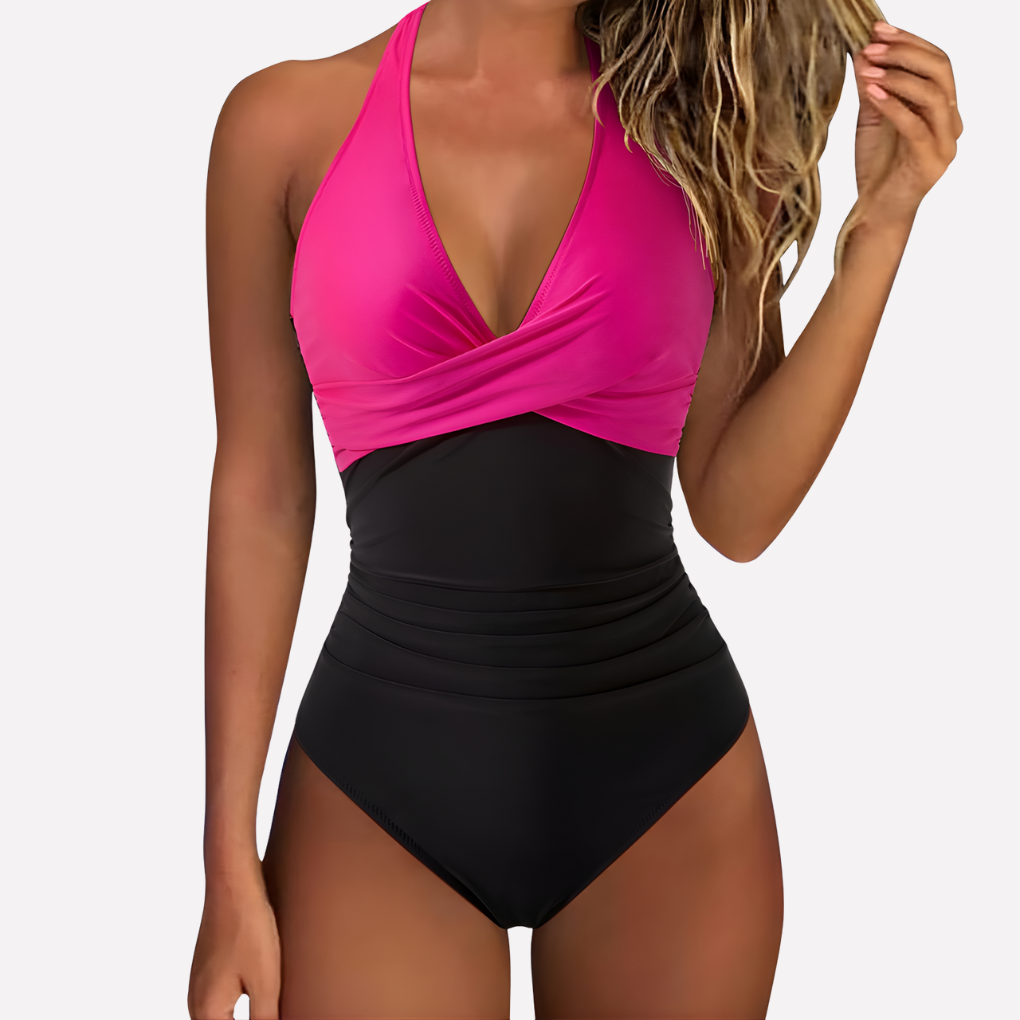 Damen-Badeanzug mit Neckholder und Raffung
