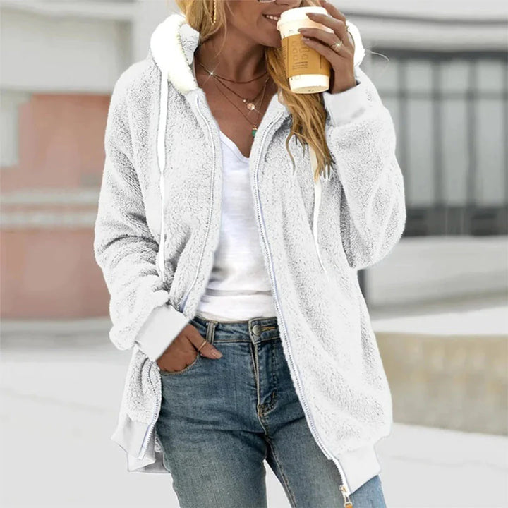 Damen-Fleecejacke mit Kapuze und Reissverschluss