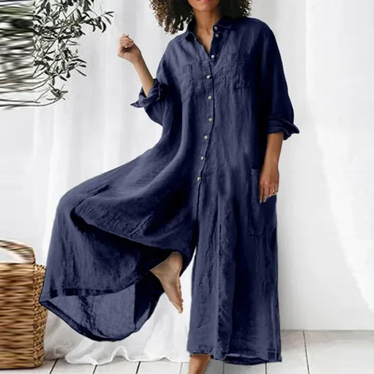 Damen Hemdblusen-Maxikleid