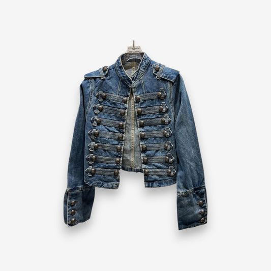 Damen-Jeansjacke mit Stehkragen und Knöpfen