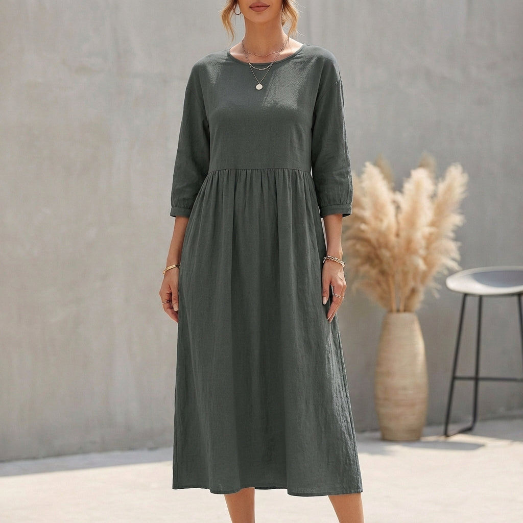 Damen-Midikleid in A-Linie mit 3/4-Ärmeln