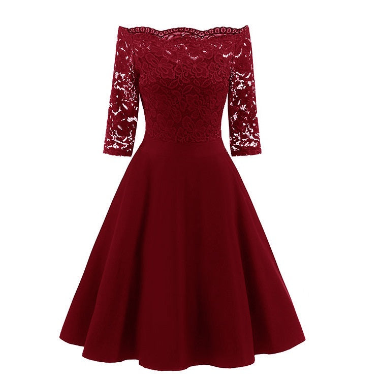 Damen-Midikleid in A-Linie mit 3/4-Ärmeln