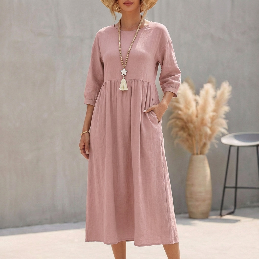 Damen-Midikleid in A-Linie mit 3/4-Ärmeln