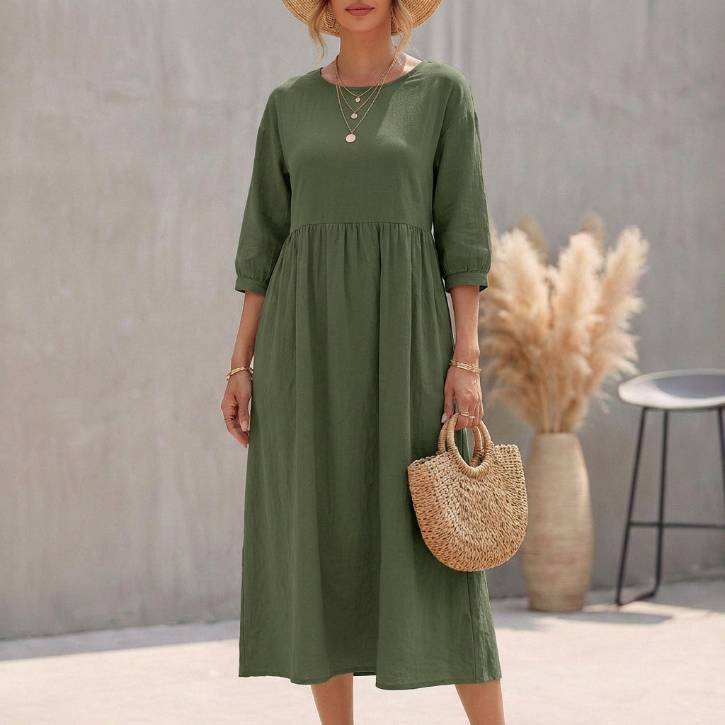 Damen-Midikleid in A-Linie mit 3/4-Ärmeln
