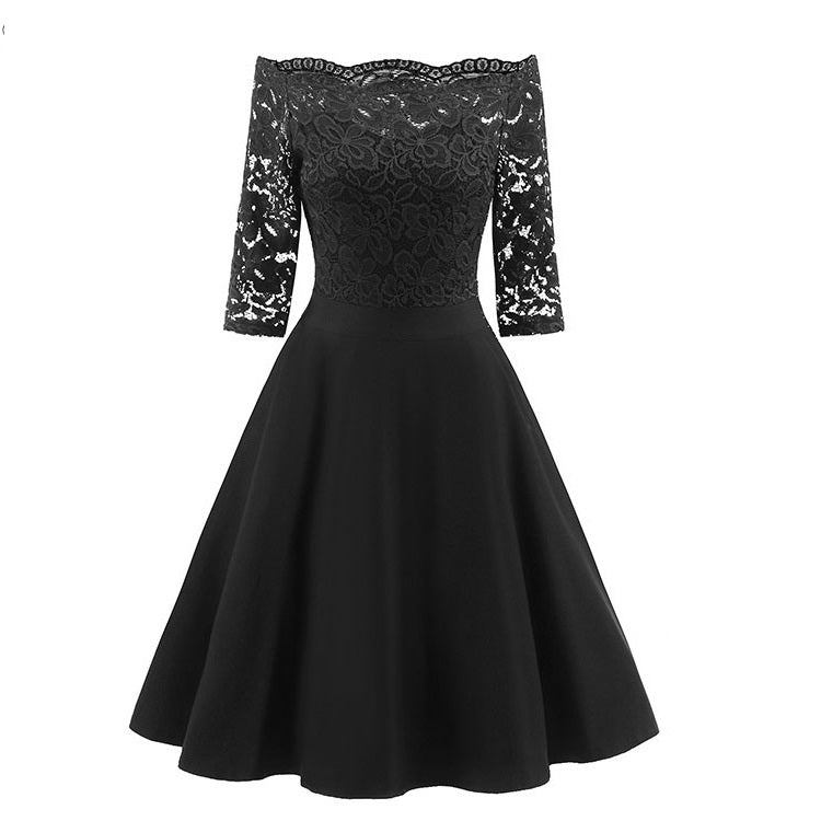 Damen-Midikleid in A-Linie mit 3/4-Ärmeln