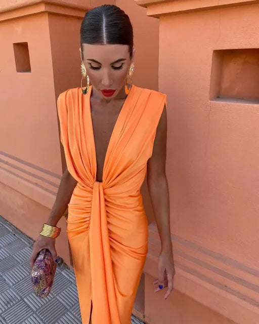Damen-Midikleid mit V-Ausschnitt