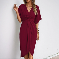 Damen-Midikleid mit V-Ausschnitt und Knotendetail