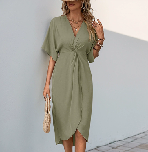 Damen-Midikleid mit V-Ausschnitt und Knotendetail