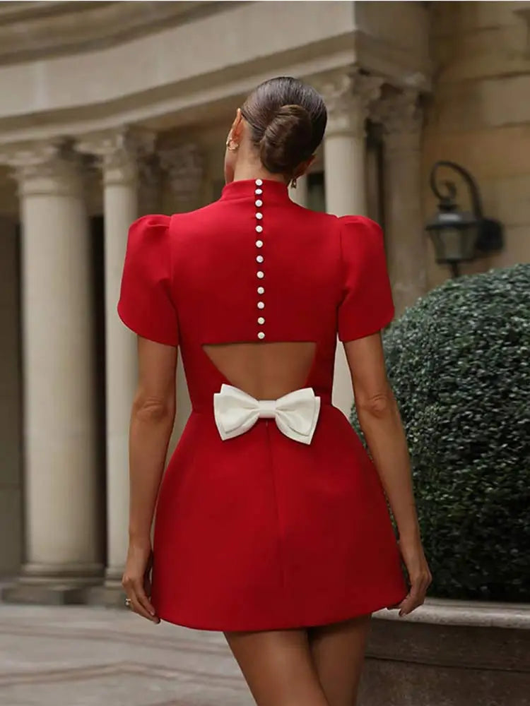 Damen-Minikleid in A-Linie mit Schleife am Rücken