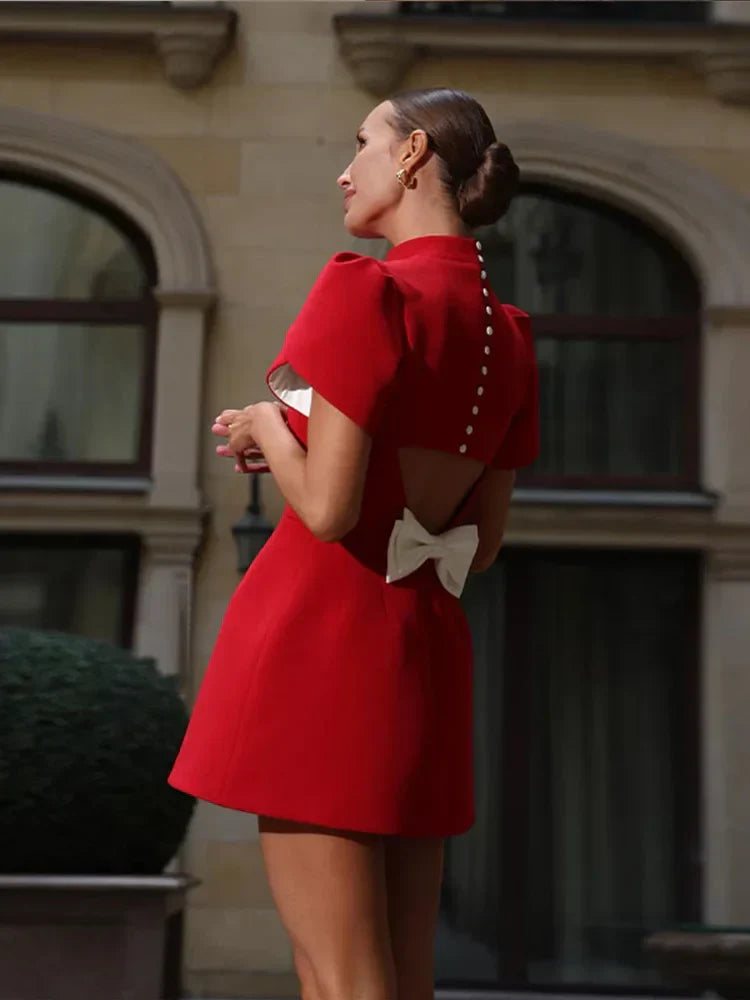 Damen-Minikleid in A-Linie mit Schleife am Rücken