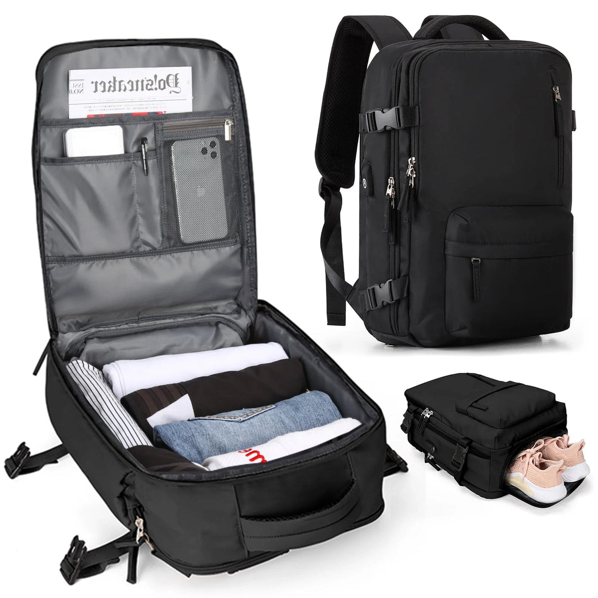 Damen-Reiserucksack – wasserdicht mit USB-Anschluss und Diebstahlschutz